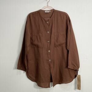Kleen Linen Button Down Minimalist Lagenlook Sustainable Women's Medium Brown